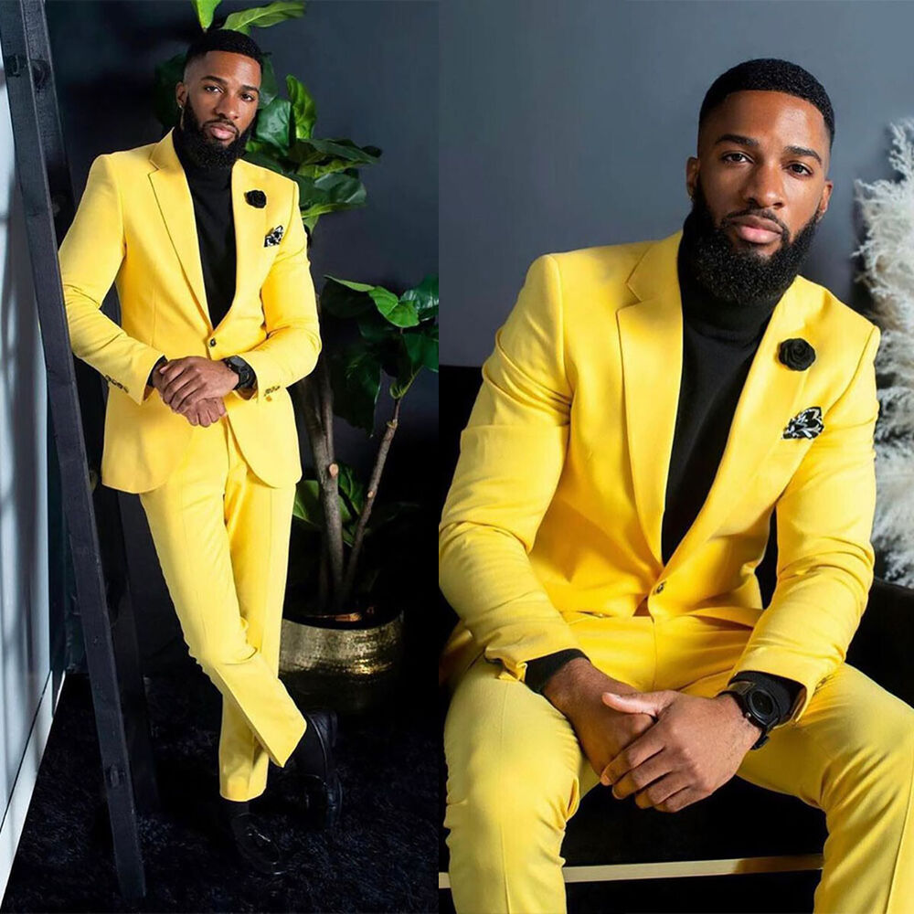 Men's Yellow Suits Slim Fit Single Breasted Wedding Formal Party Wear 2 Pieces Trajes De Boda Para Hombre Completos